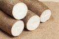 Manihot esculenta (Yuca  manioc  guacamota) Cassava raw tuber Royalty Free Stock Photo