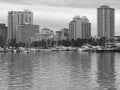 Manila Bay Buildings and Yachts in Black & White Royalty Free Stock Photo