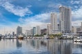 The Manila Bay Skyline - along the entire stretch of Roxas Boulevard. As viewed from Yacht Club Royalty Free Stock Photo