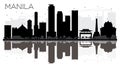 Manila City skyline black and white silhouette with reflections. Royalty Free Stock Photo