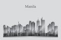 Manila city skyline silhouette in grayscale