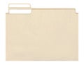 Manila kraft folder with cut tab and papers isolated on white
