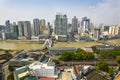 Manila, Philippines - Aerial of the Binondo skyline and the Pasig river traversed by the Binondo - Intramuros Bridge Royalty Free Stock Photo