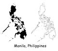 Manila, Philippines. Detailed Country Map with Location Pin on Capital City.