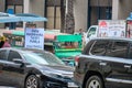 Manila, Philippines - Feb 02, 2020: Jeepneys on the roads of Manila. Former American military jeeps converted to public