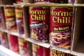 Manila, Philippines - Rows of Hormel Chili for sale at a supermarket or stocked at a warehouse