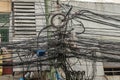 Black electirc and communication wires extremely entangled in Manila Philippines