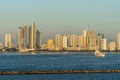 Amosup rescue ship and Skyscrapers off South Harbor, Manila, Philippines