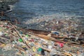 Manila, Philippines - May, 18, 2019: Ocean plastic pollution in Manila Bay shore