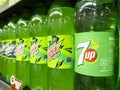 Manila, Philippines - 1.5 liter PET bottles of Mountain Dew Zero and 7up soda for sale at the supermarket Royalty Free Stock Photo