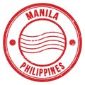 MANILA - PHILIPPINES, words written on red postal stamp Royalty Free Stock Photo