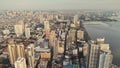 Manila pier town cityscape at ocean bay aerial. Architecture attraction and modern buildings