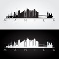 Manila skyline and landmarks silhouette.