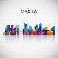 Manila skyline silhouette in colorful geometric style.