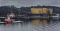 Manilla campus, school building, Stockholm, Sweden at overcast winter morning