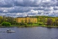 Manilla campus, school building, Stockholm, Sweden at sunny spring morning