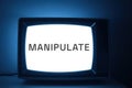 Manipulate word text on tv screen Royalty Free Stock Photo