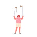 Manipulated Marionette Child Character Suspended By Strings, Symbolizing The Concept Of Parental Manipulations