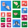 Manipulation by hands flat icons in set collection for design. Hand movement in medicine vector symbol stock web