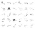 Manipulation by hands mono,outline icons in set collection for design. Hand movement in medicine vector symbol stock web