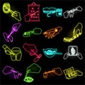 Manipulation by hands neon icons in set collection for design. Hand movement in medicine vector symbol stock web