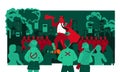 Manipulation of People with Fat Red Man with Megaphone Agitating Zombified Crowd Vector Illustration