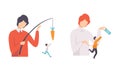 Manipulation of People with Tiny Man Chasing Hook with Money and Carrot as Controlled by Someone Vector Set