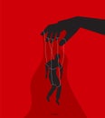 Manipulator concept vector illustration. Puppet master hand manipulate man silhouette. Control domination exploitation