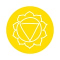 Manipura icon. One line. The third sun chakra. Vector yellow line symbol. Sacral sign. Meditation