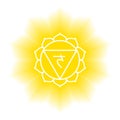 Manipura icon. The third sun chakra. Vector yellow gloss and shine. Line symbol. Sacral sign. Meditation