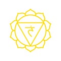 Manipura icon. The third sun chakra. Vector yellow line symbol. Sacral sign. Meditation