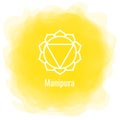 Manipura icon. The third sun chakra. Vector yellow smoky circle. Line symbol. Sacral sign. Meditation