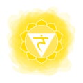 Manipura icon. The third sun chakra. Vector yellow smoky circle. Line symbol. Sacral sign. Meditation