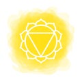 Manipura icon. The third sun chakra. Vector yellow smoky circle. Line symbol. Sacral sign. Meditation