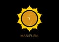 Manipura, solar plexus chakra symbol. Yellow ang gold logo template, colorful mandala. Spiritual meditation element vector