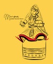 Indian classical dance Manipuri sketch or vector illustration