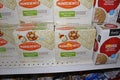 MANISCHEWITZ egg and onion matzos in boxes on a shelf closeup Royalty Free Stock Photo