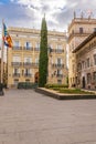 Manises Square, Hotel Palacio Vallier and statue of Francisco Pizarro in Valencia, Spain