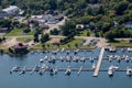 Manitoulin Island, Ontario, Canada - August 2, 2021: View of the town of Gore Bay and marina on a summer day