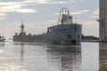 Manitowoc,WI, USA August 31, 2019 : the ship sailing from Lake Michigan to the mouth of the Manitowoc River