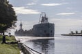 Manitowoc,WI, USA August 31, 2019 : the ship sailing from Lake Michigan to the mouth of the Manitowoc River