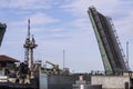 Manitowoc,WI,USA August 31, 2019 : the ship sails under a raised drawbridge