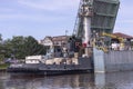 Manitowoc,WI,USA August 31, 2019 : the ship sails under a raised drawbridge