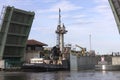 Manitowoc,WI,USA August 31, 2019 : the ship sails under a raised drawbridge