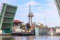 Manitowoc,WI,USA August 31, 2019 : the ship sails under a raised drawbridge