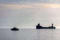 Manitowoc,WI, USA August 31, 2019 : the ship sailing from Lake Michigan to the mouth of the Manitowoc River