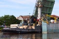 Manitowoc,WI,USA August 31, 2019 : the ship sails under a raised drawbridge