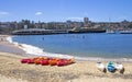 MANLY, AUSTALIA-DECEMBER 08 2013: Kayaks on Manly cove beach wit