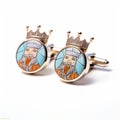 Manly Beard And Crown Cufflinks In Light Orange And Turquoise