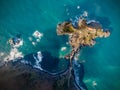 Manmade stairs in San Juan de Gaztelugatxe. Basque Country. Top view from drone.